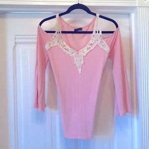 Venus cold-shoulder top with lace detail